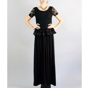 Black Maxi Dress with Peplum Ruffles-Size Small